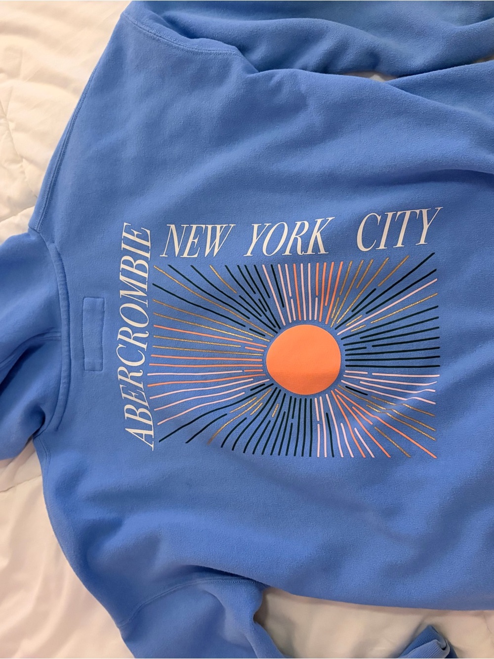 abercrombie kids Blue Sweatshirt with Orange Sun Graphic